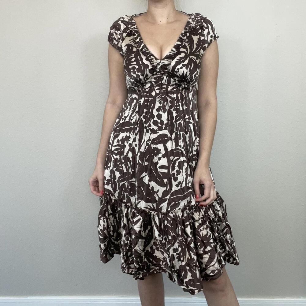 Silk Babydoll Summer Brown Dress Bcbg
